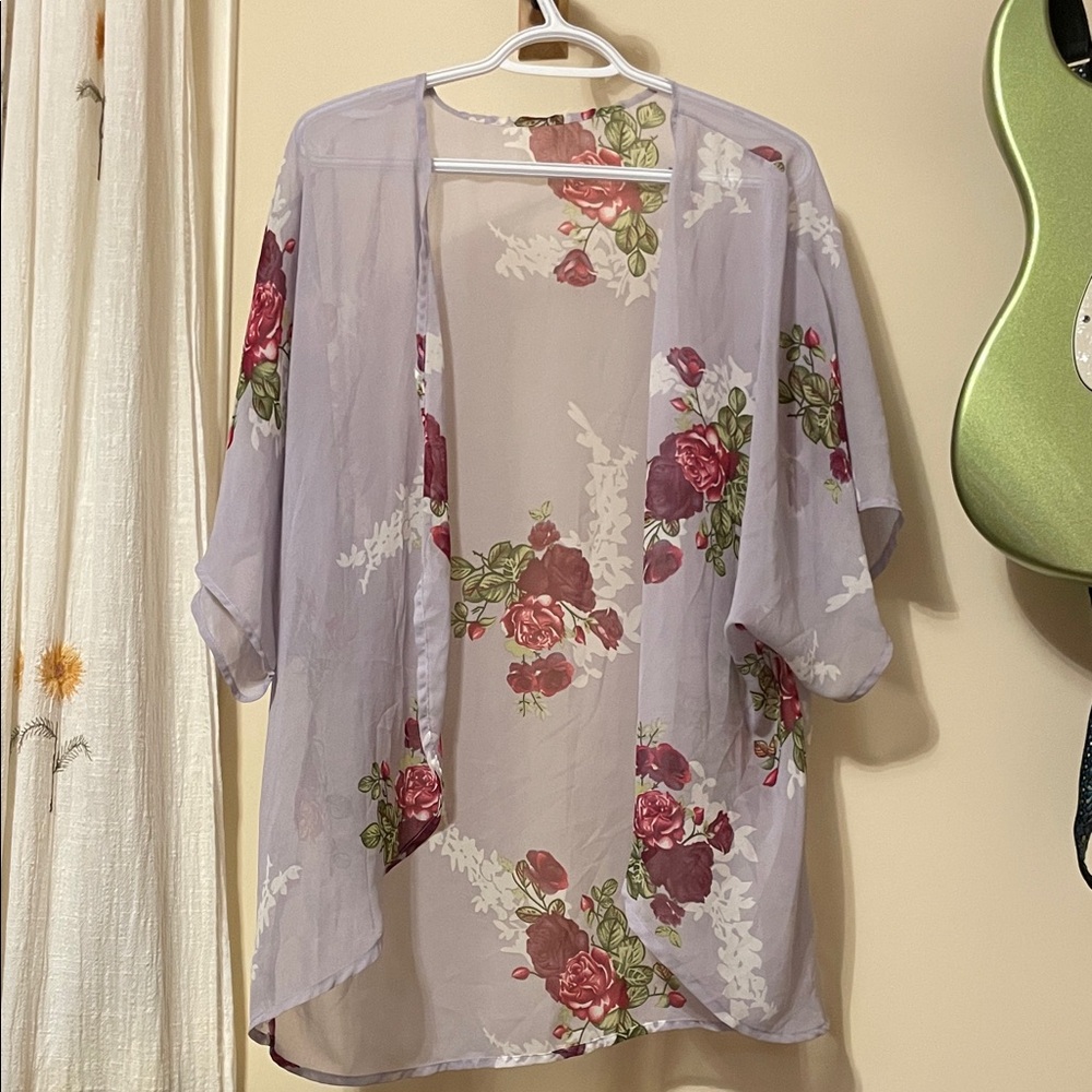 Floral Sheer Kimono Cardigan - Lavender Rose